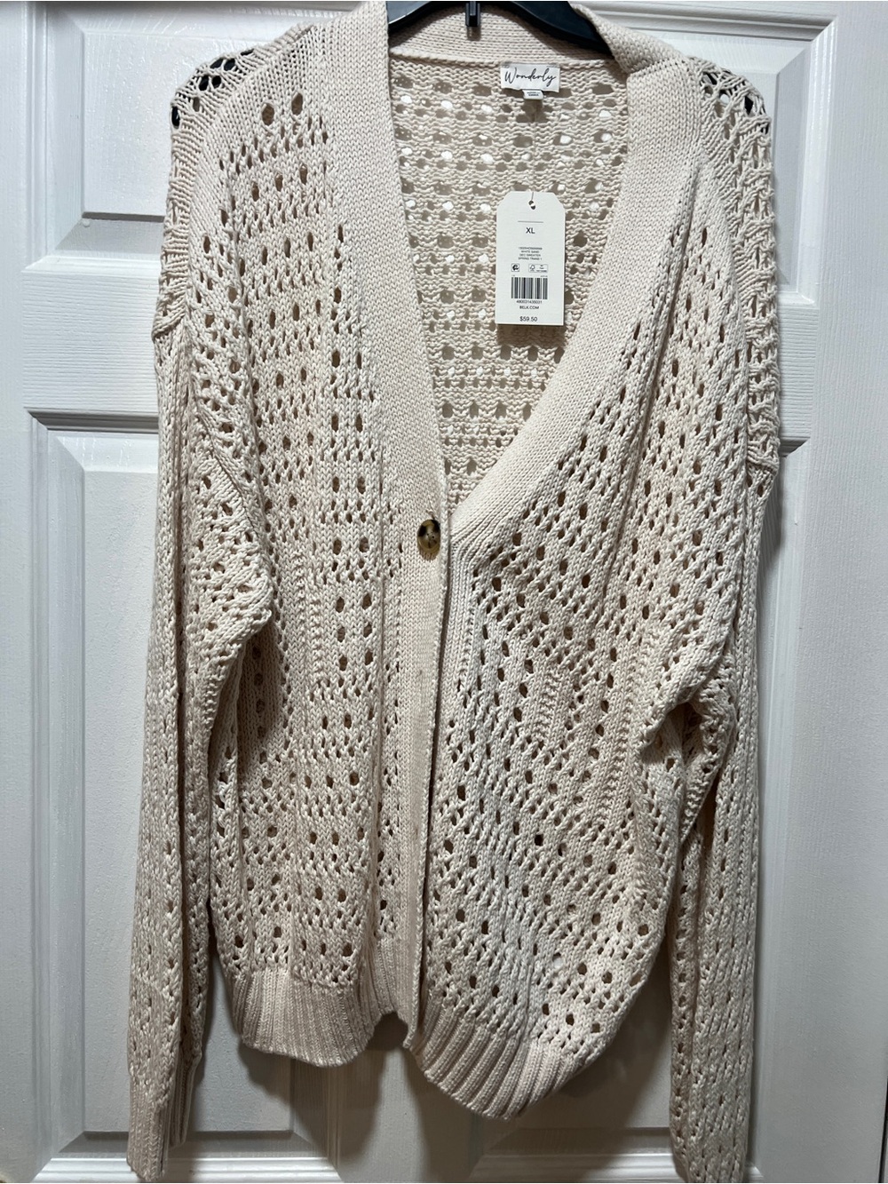 Wonderly Ivory Openwork V‑Neck Button Cardigan